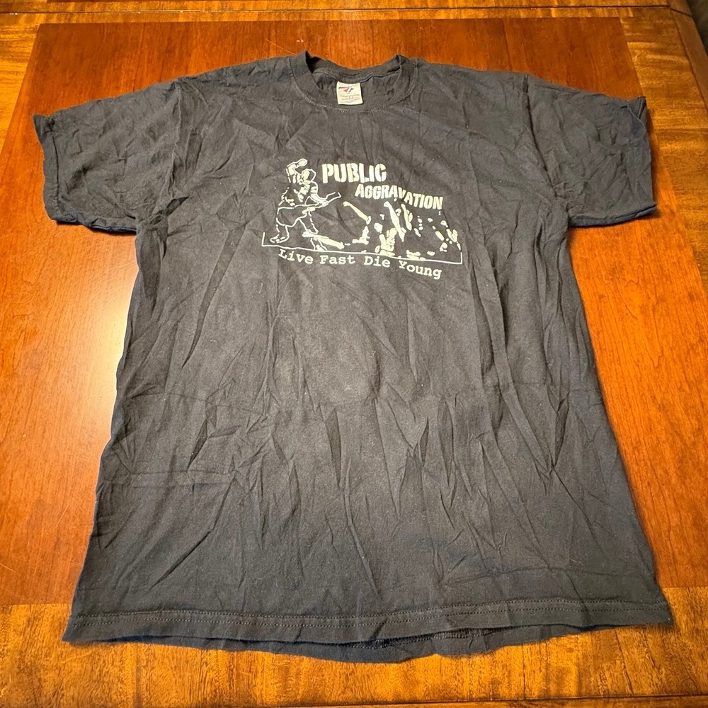 Public Aggravation Live Fast Die Young‎ Punk Band T-Shirt Black Large